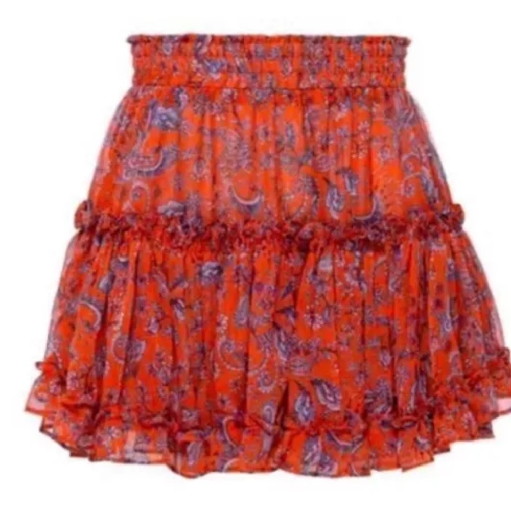 MISA Marion Ruffle skirt Orange Aranciatta Paisley Small New NWT $260